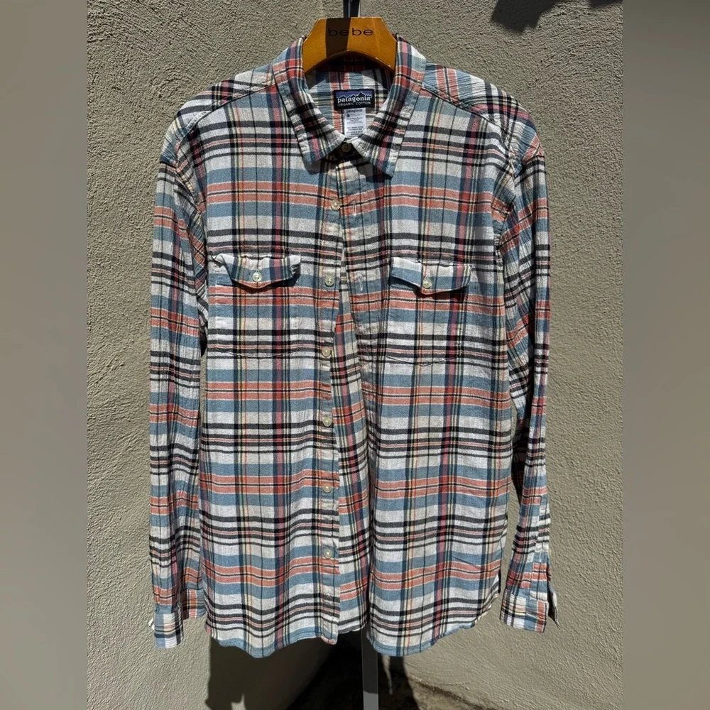 Patagonia Organic Cotton Plaid Shirt - Blue, Pink, White Long Sleeve - Picture 1 of 9